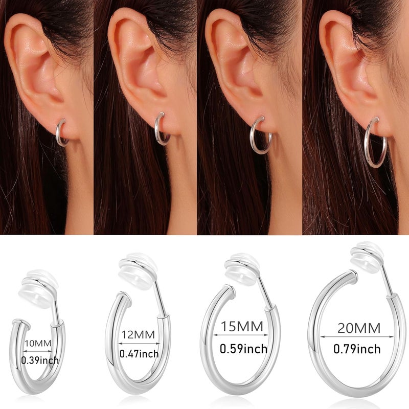 PLOMFOV Clip On Hoop Earrings for Women Non Pierced Earrings Clip On Gold Hoops Fake Earrings Clips for Non-Pierced Ears 10-20MM - Image 3